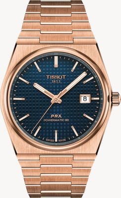 Tissot Prx Powermatic 80 (40 mm) dunkelblaues Zifferblatt / Roségold-PVD-Edelstahlarmband T1374073304100