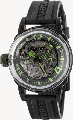 U-Boat U-65 automatico pvd (44 mm) quadrante scheletrato / cinturino in gomma nera 3347
