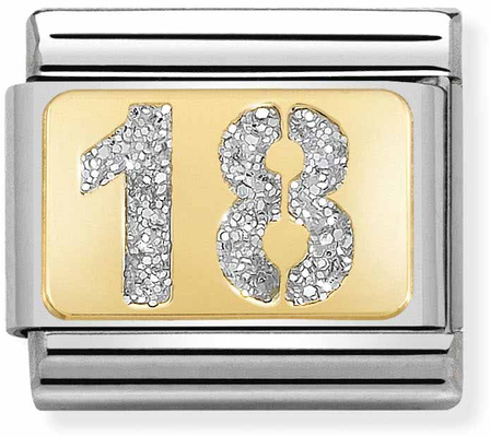 Nomination Classic GLITTER PLATES In Steel Enamel And 18ct Gold 18 SILVER Charm 030224/01