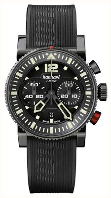 Hanhart Cronógrafo automático Primus Pilot (44 mm) mostrador preto / pulseira de borracha preta - tamanho M 740.510-1020