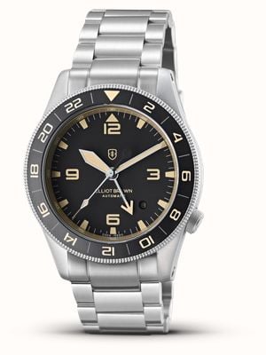 Elliot Brown Holton Professional Automatik GMT (43 mm) schwarzes Zifferblatt / mattes dampfgestrahltes Armband 101-A21-B06