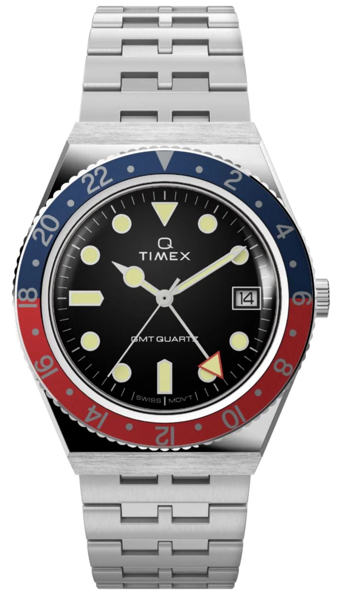 Timex Q Timex GMT 38mm Black Dial  Stainless Steel Watch