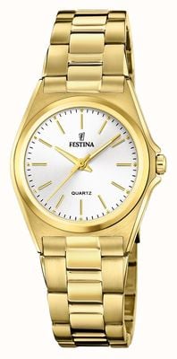 Festina женские | белый циферблат | браслет с золотым напылением F20557/2