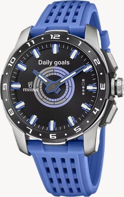 Festina Montre connectée hybride Full D (44 mm) avec affichage numérique et bracelet en silicone bleu F23305/2