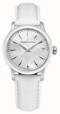 Maurice Lacroix Kwarcowy (33 mm) z 1975 roku, tarcza z masy perłowej / biały skórzany pasek 751006-SS001-160-7