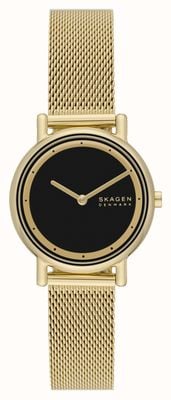 Skagen Signatur lille feminino (30 mm) mostrador preto / pulseira de malha de aço dourado SKW3111