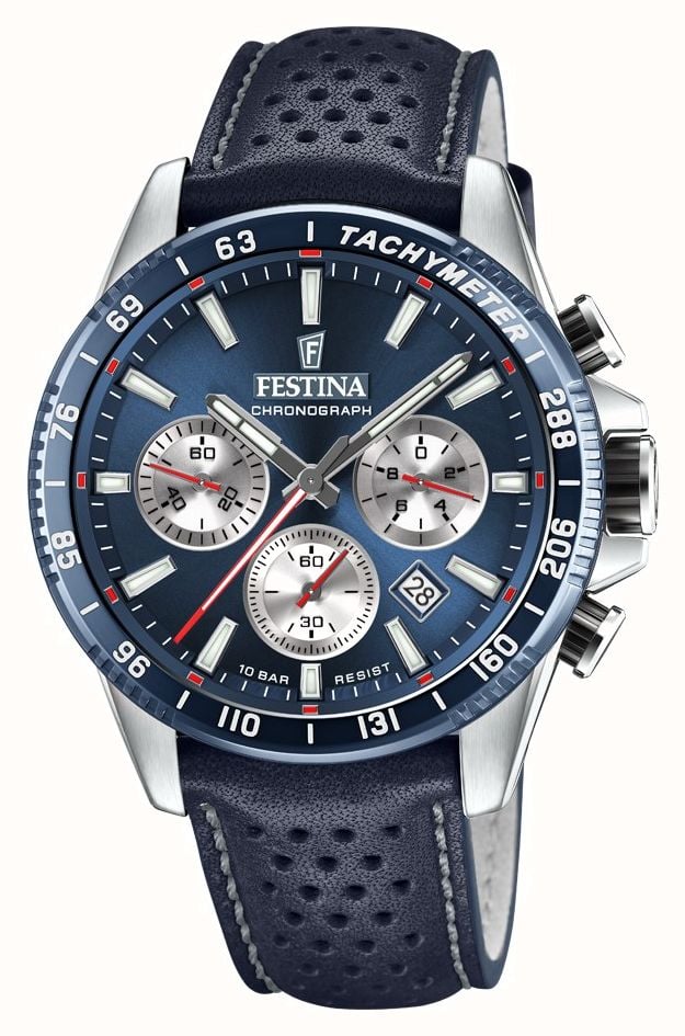 Festina Men s Chronograph Blue Dial Blue Leather Strap F20561 2