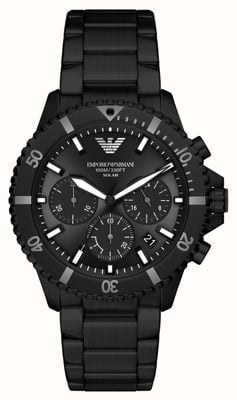 Emporio Armani Weltenbummler-Chronograph (43 mm), schwarzes Zifferblatt / schwarzes Edelstahlarmband AR11784
