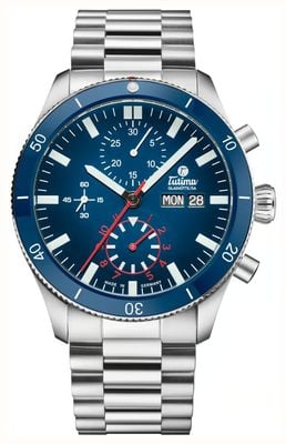 Tutima Glashütte Grand flieger airport automatic chronograph (41mm) blue dégradé shield / stainless steel bracelet 6407-02
