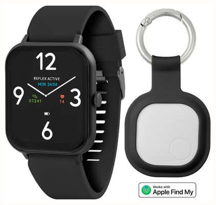Reflex Active Geschenkset mit Uhr und ActiveTag der Serie 17 (38 mm) mit digitalem Zifferblatt und schwarzem Silikonarmband RA17-2164-ATSET