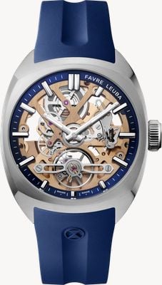 Favre Leuba Chief squelette automatique (40 mm) 4n18 cadran squelette or / bracelet en caoutchouc bleu 00.20105.103.02.302