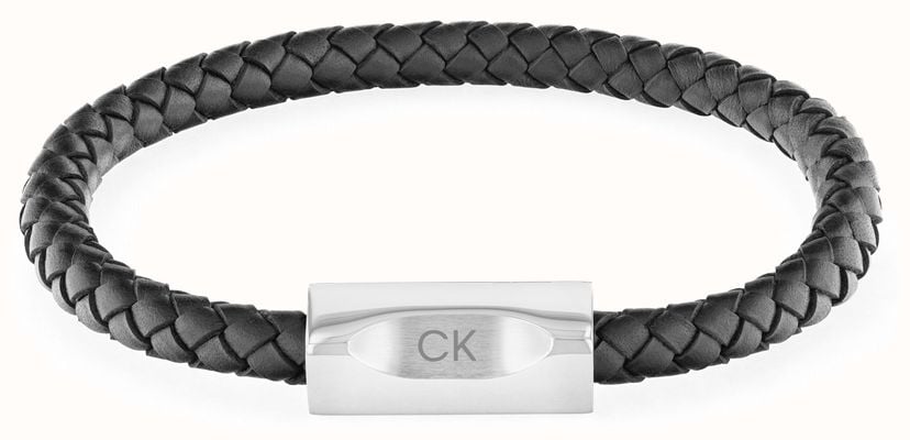 Calvin Klein Bold Leather Men's Braided Leather Stainless Steel Bracelet 35000571