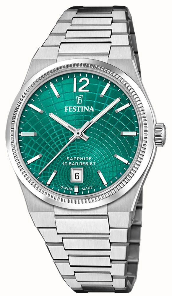 Festina Swiss Made Rive Quartz 35mm Green Dial Stainless Steel Bracelet F20052 6 First Class Watches IRL