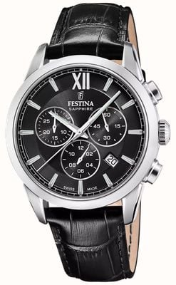 Festina Swiss Made Quartz Chronograph (41mm) Black Dial / Black Leather Strap F20041/4