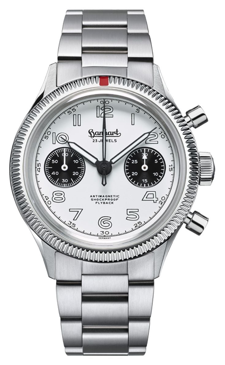 Hanhart 417 es 1954 flyback panda (39 mm) cadran blanc / montre
