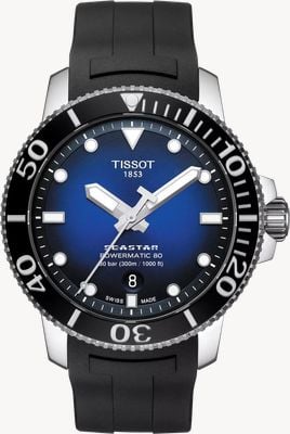 Tissot Reloj Seastar 1000 Powermatic 80 (43mm) esfera azul degradada / correa de goma negra T1209071704100