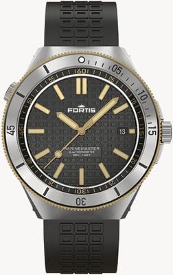 FORTIS Marinemaster M-44 Chronometer schwarzes Harzgold (44 mm) Horizont ultraflexibles Kautschukarmband F8120015