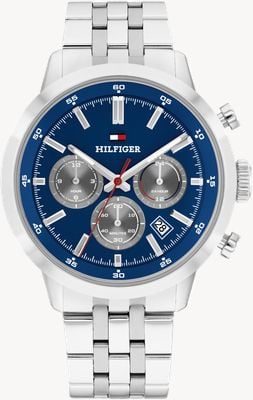 Tommy Hilfiger Cronógrafo Kent (43 mm), esfera azul / brazalete de acero inoxidable 1710753
