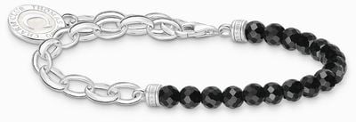 Thomas Sabo Charm Bracelet Sterling Silver Black Obsidian Beads 19cm A2128-148-11-L19V