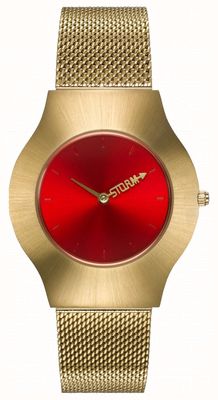 STORM | nova malha de íon ouro vermelho | pulseira de malha de ouro | mostrador vermelho | 47453/GD