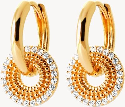 Burren Jewellery 18k Gold Plated Drop Hoop Earrings With Cz Stone In A Circular Shape E1621