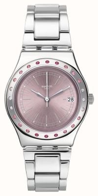 Swatch Pinkaround | zilveren roestvrijstalen armband | roze wijzerplaat YLS455G