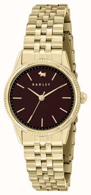 Radley Damenuhr (28 mm) mit dunkelviolettem Zifferblatt und goldfarbenem Edelstahlarmband RY4644