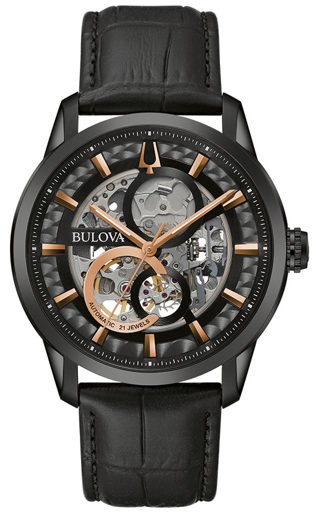 Bulova Bracelet en cuir noir Sutton automatique pour homme montre