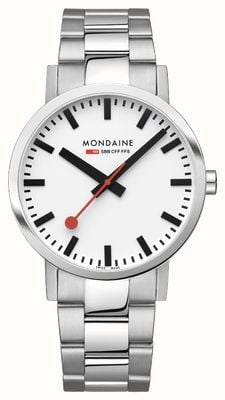 Mondaine Klassische Herrenuhr (40 mm) mit weißem Zifferblatt und Edelstahlarmband A660.30360.11SBJ