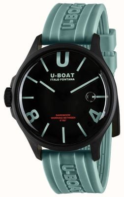U-Boat Darkmoon pvd (44 mm) cadran courbe noir et aigue-marine / bracelet en silicone aigue-marine 9526/A