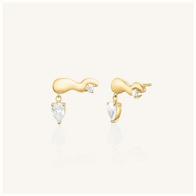 Rosefield Jewellery Mix Wave Stud Gold Earrings With CZ JEWSG-J1300