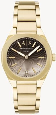 Armani Exchange Relógio de quartzo com três ponteiros (36 mm), mostrador texturizado com gradiente dourado / pulseira em aço inoxidável com revestimento PVD dourado. AX6031