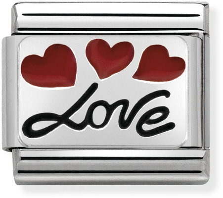 Nomination Classic Love in Italics Oxidised Sterling Silver & Steel Enamel Charm 330208/06