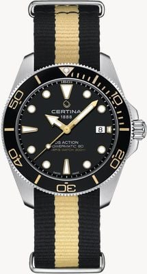 Certina DS Action Diver Automatic (40.5mm) Black Dial / Black & Gold NATO Strap C0484071805101