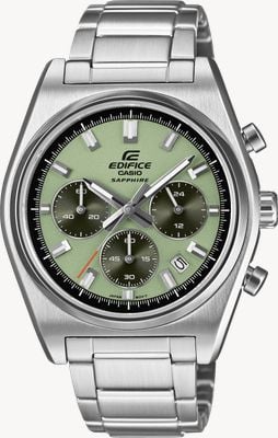 Casio Edifice Motorsport-Chronograph (40 mm), pistaziengrünes Zifferblatt / Edelstahlarmband EFB-730D-3AVUEF
