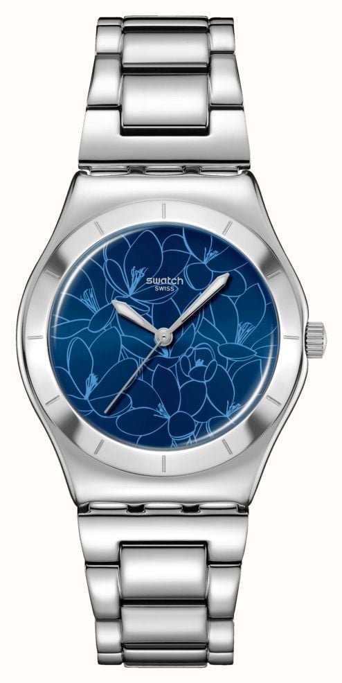 Swatch Watch - Floral Stainless Steel Bracelet Swatch PETAL SWIRL (33mm) Yellow Floral Patterned Dial  main image 2