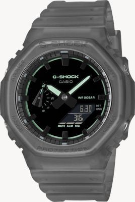Casio G-Shock GA-2100系列双显腕表（45.4毫米）黑色表盘/半透明灰色树脂表带 GA-2100K-1AER