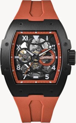 Ingersoll THE PLAY Automatic (45.2mm) Black Skeleton Dial / Orange Rubber Strap I15304