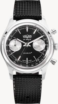 Vulcain 70年代计时码表 手动上链 (38毫米) 黑色放射状表盘 / 黑色橡胶表带 腕表 640109A00.BAR200
