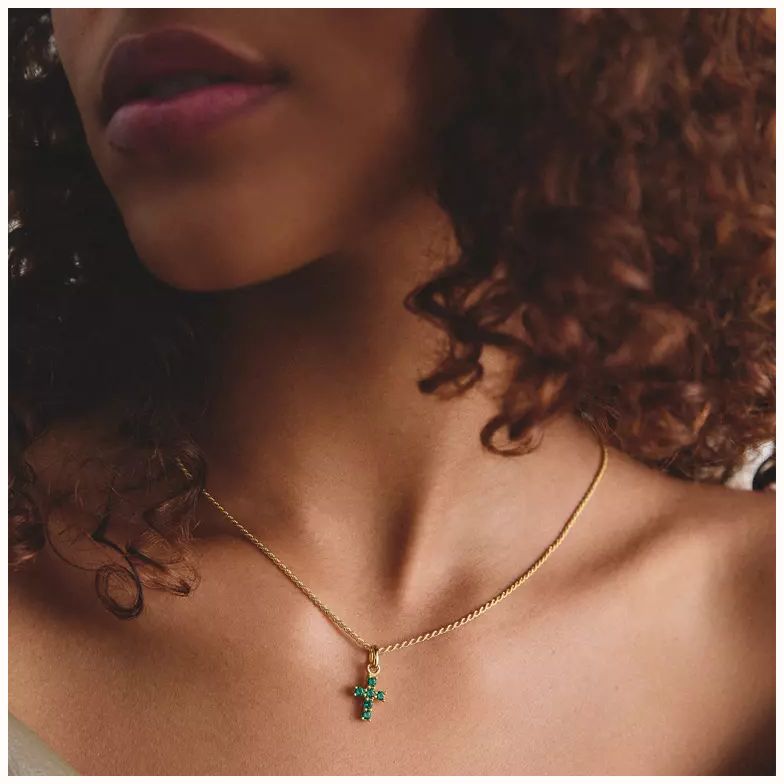 Thomas Sabo Thomas Sabo Gold-Toned Metal & Green Nanocrystal Cross Pendant CC1206-M01-6 - alternative Ansicht 3