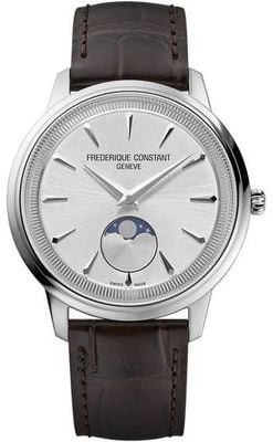 Frederique Constant Classics Moneta Mondphase (37 mm) silbernes Sunray-Zifferblatt / braunes Lederarmband FC-206S3S6