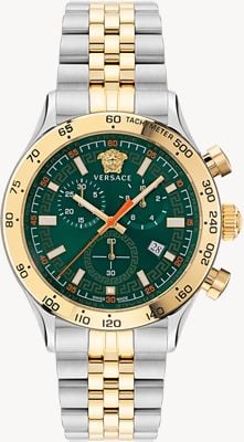 Versace Hellenyium Chrono (44 mm), grünes Zifferblatt / zweifarbiger Edelstahl VE2U00522