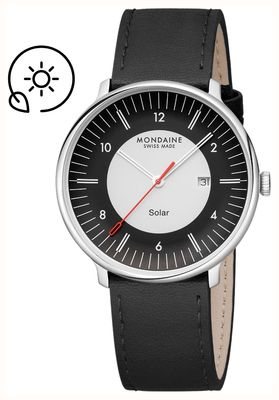 Mondaine Doppio Solar (41 mm) schwarzes und cremefarbenes Zifferblatt / schwarzes veganes Traubenlederarmband MLE.41920.LBV