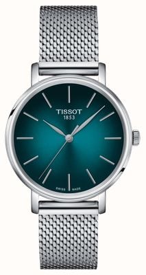 Tissot Everytime 女士石英腕表（34 毫米）绿松石表盘/钢网表链 T1432101109100