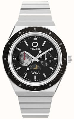 Orologio Q Timex NASA Special Edition multifunzione (40 mm) con quadrante nero e bracciale in acciaio inossidabile. TW2Y56700