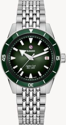 RADO Captain Cook automatisch (39mm) groen verloop wijzerplaat / roestvrijstalen rijstkorrel armband horloge R32223313