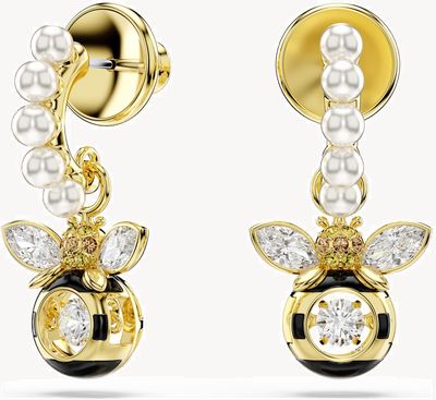 Swarovski Idyllia drop earrings Crystal pearl, Mixed cuts, Bee, Multicoloured, Gold-tone plated 5742678