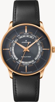 Junghans Meister Worldtimer Automatic (40.4mm) Dark-Grey Dial / Black Leather Strap 27/5013.01