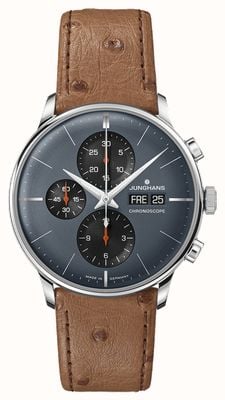 Junghans Meister Chronoscope (40.7mm - German Date) Grey Dial / Brown Ostrich Leather Strap 27/4224.02
