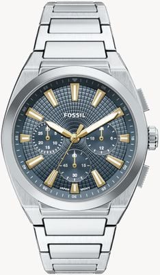 Fossil Chronographe Everett (44 mm), cadran bleu / bracelet en acier inoxydable FS6154
